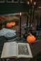 orange, spell book, candles